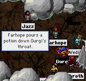 Farhope raises Gurgi with a potion.